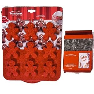 🆕- Silicone Gingerbread Man Cupcake Pan/Cookie Mold & Alphabet Cookie Cutter Set
